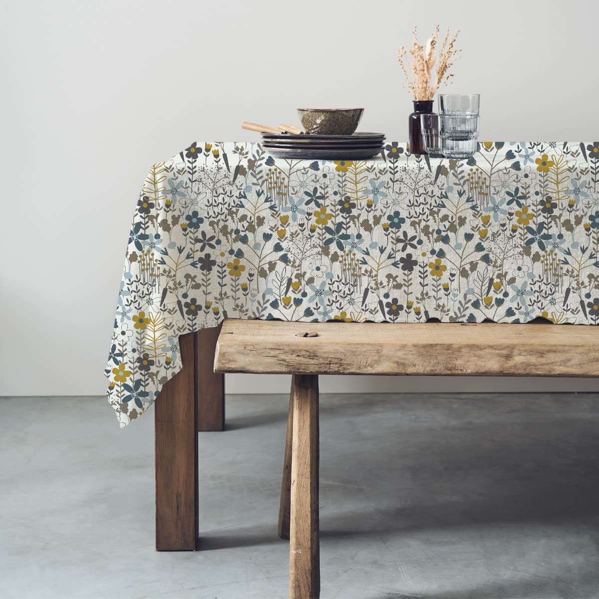 LEVASSEUR Happy Flower nappe coton blanche fleurs 150x250cm