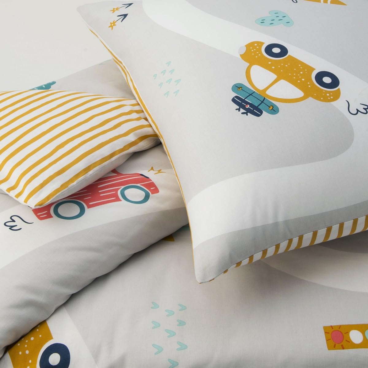 Future Home Kids Parure de Lit 140x200 Voiture Garçon Gris