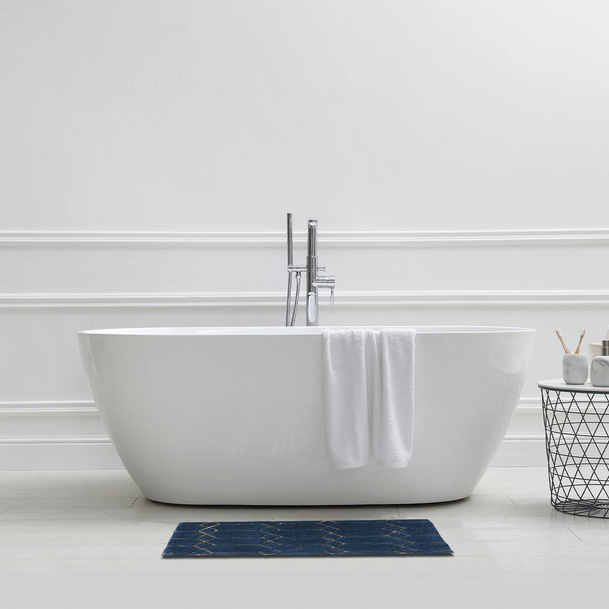 LEVASSEUR Tapis de Bain Coton Bleu Pétrole 50x80cm Tufté