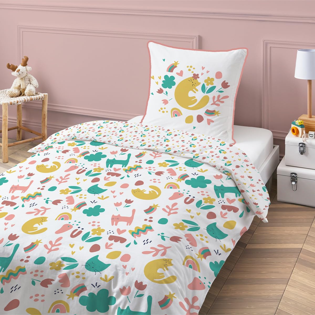 Future Home Kids Parure de Lit 140x200 Chat Fille Coton