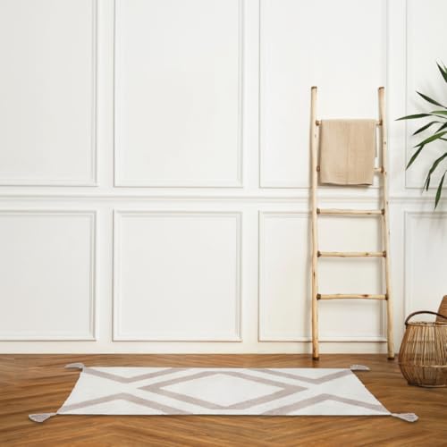 LEVASSEUR Pompons tapis de bain coton écru 60x120cm