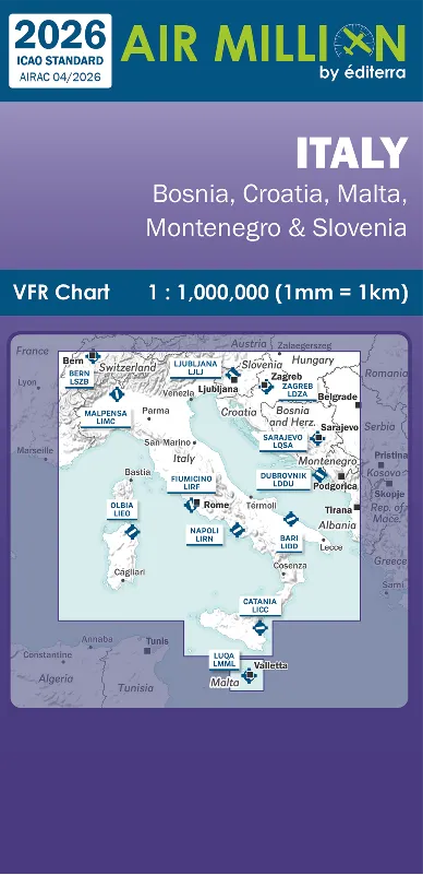 Editerra Air Million carte aéronautique Italie Balkans 2026 1/1M