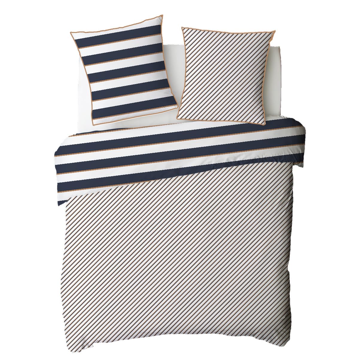 LEVASSEUR Nolwenn parure de lit coton bleu 260x240cm rayures