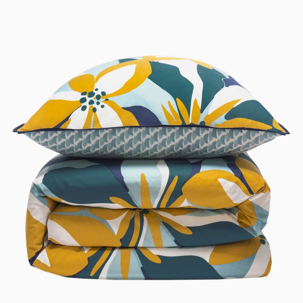 Levasseur Flore Parure Percale 240x220 Bleu Réversible