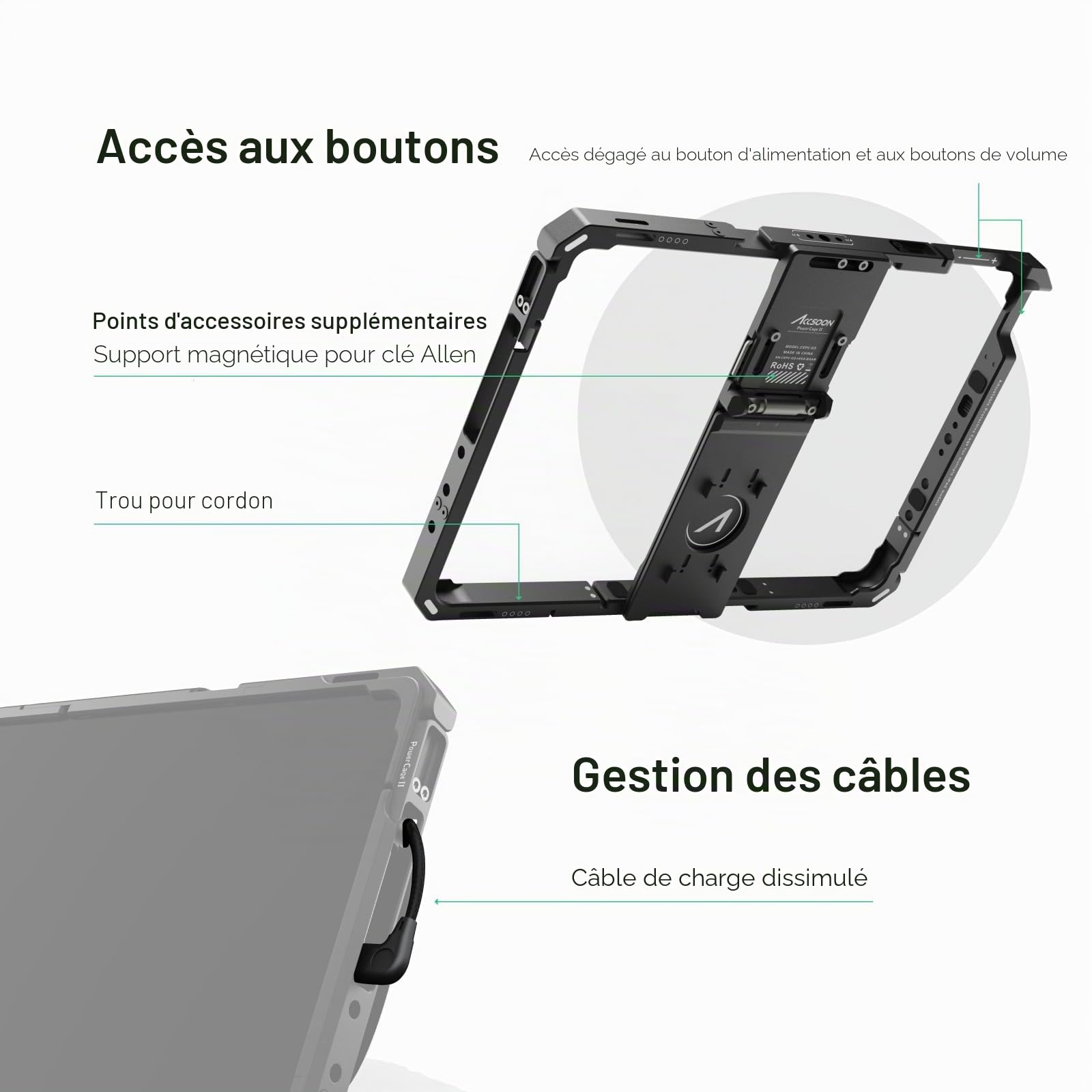Accsoon PowerCage II cage iPad Pro Air avec plaque NP-F
