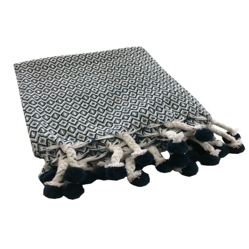 Levasseur Salon Chambre Plaid pompons pétrole 125x150cm