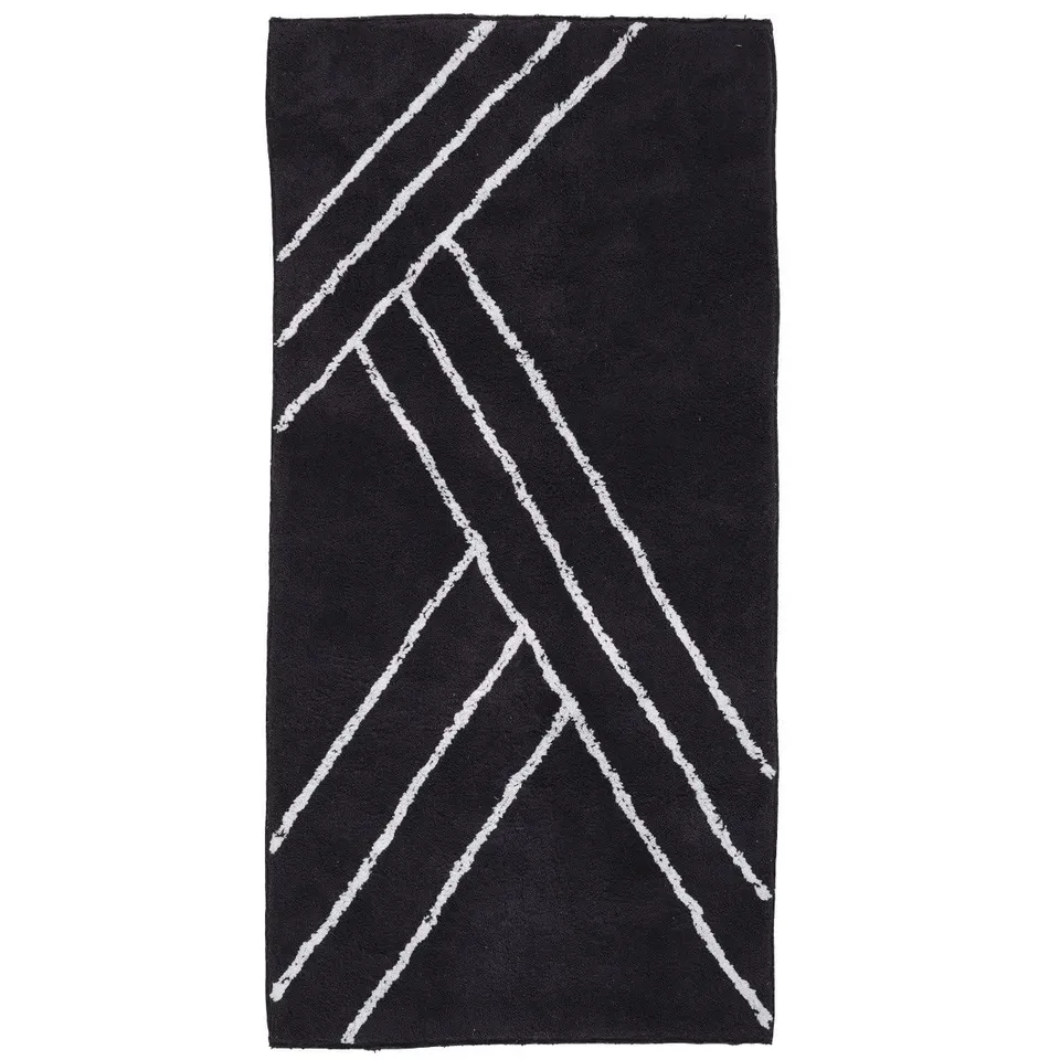 LEVASSEUR Neo Tapis de bain coton noir géométrique 60x120cm