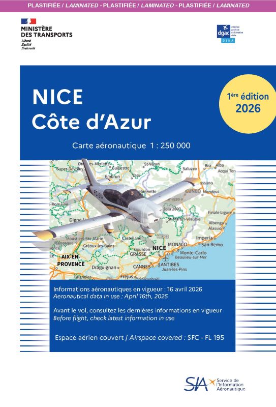 SIA Carte VFR Nice 2026 plastifiée 1/250 000