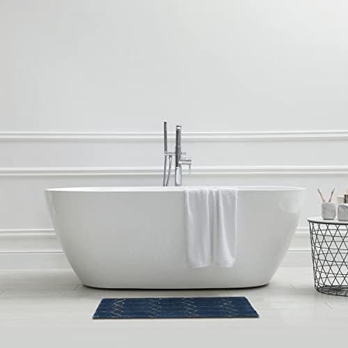 LEVASSEUR Tapis de Bain Coton Bleu Pétrole 50x80cm Tufté
