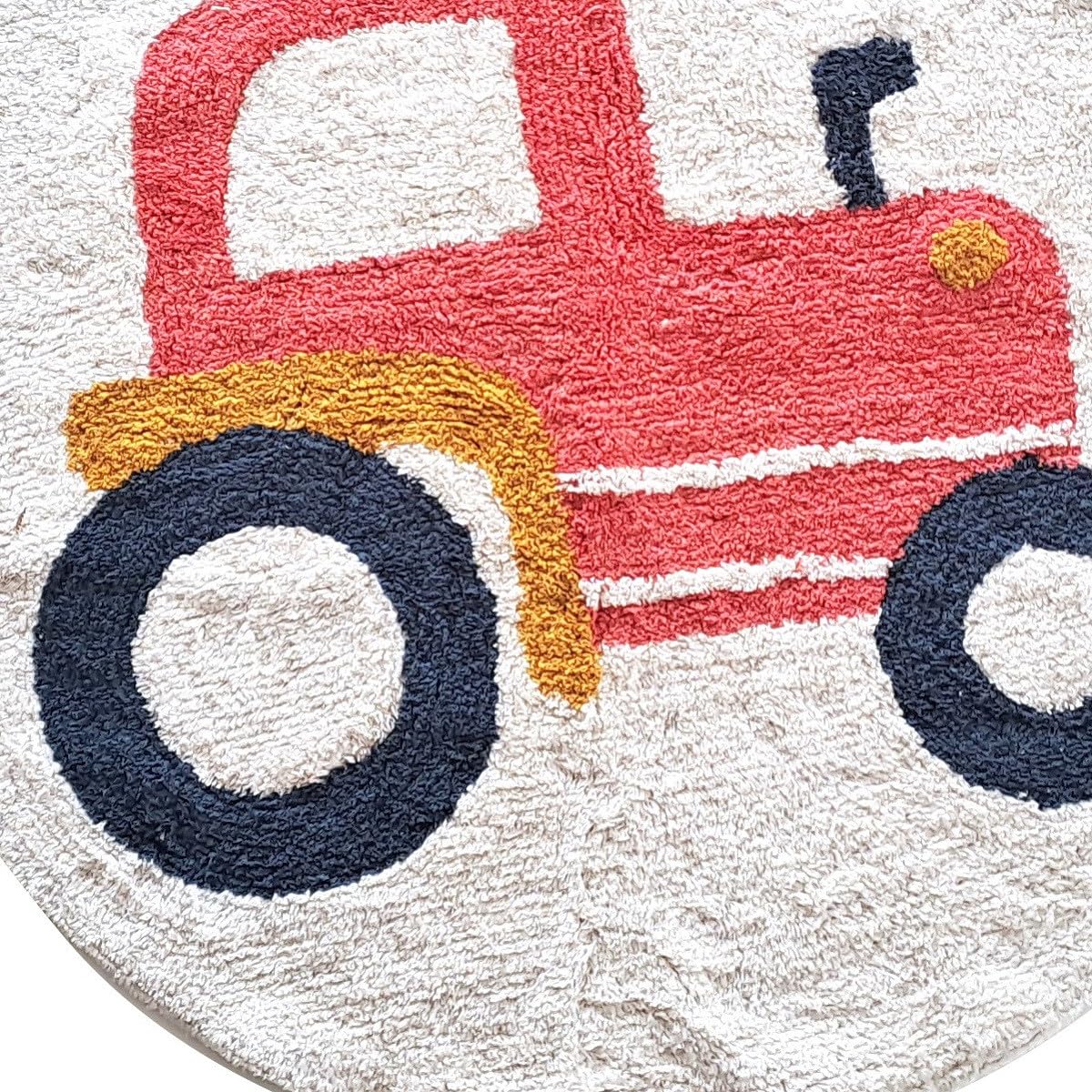 Levasseur Kids Tracteur tapis rond coton rouge 80x80