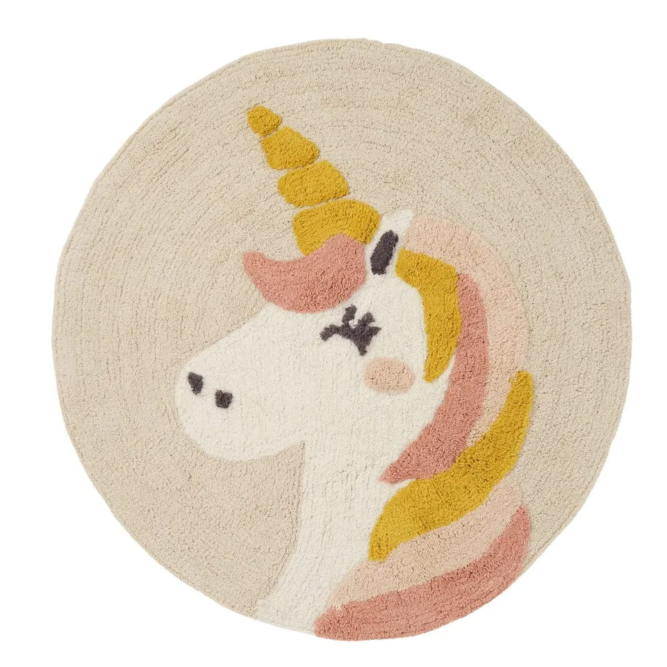 LEVASSEUR Kids Tapis Rond Enfant 70x70cm Licorne Écru