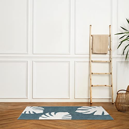 Levasseur tapis de bain coton tufté feuilles vert sauge 60x120cm