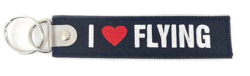 La Boutique du Pilote I Love Flying porte-clés flamme brodé