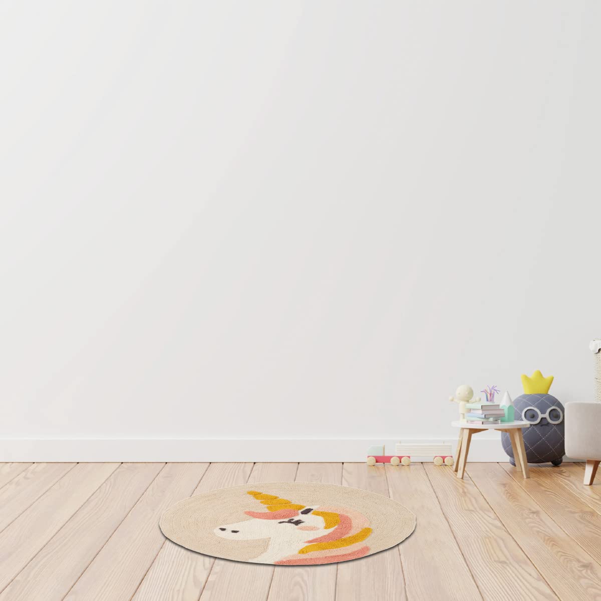LEVASSEUR Kids Tapis Rond Enfant 70x70cm Licorne Écru