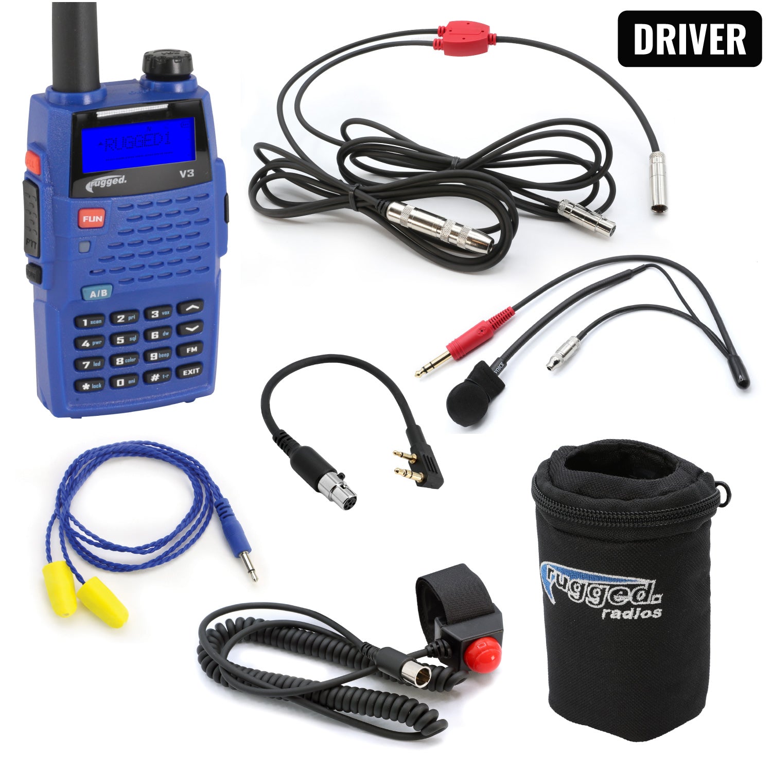 Rugged Air Intercoms kit NASCAR pilote radio V3 + harnais 3C