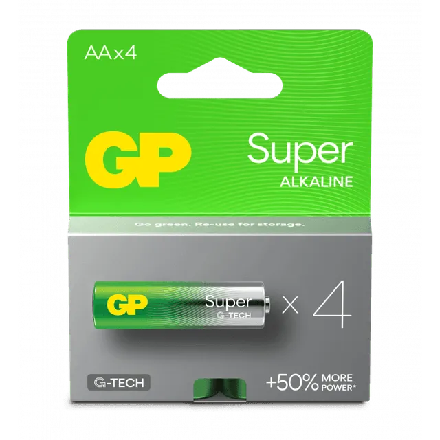 GP Super Alcaline 15A LR6 piles AA lot de 4 longue durée