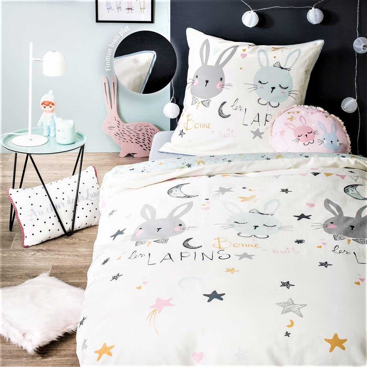 Future Home Lapin Coussin Enfant Coton 35x35cm Rose Bleu