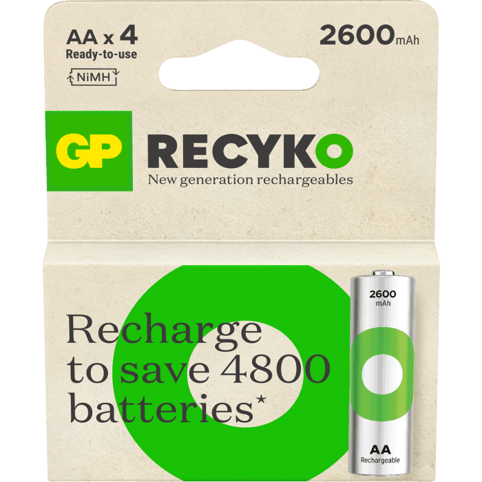 GP Recyko AA 2600mAh Piles Rechargeables Lot de 4 NiMH