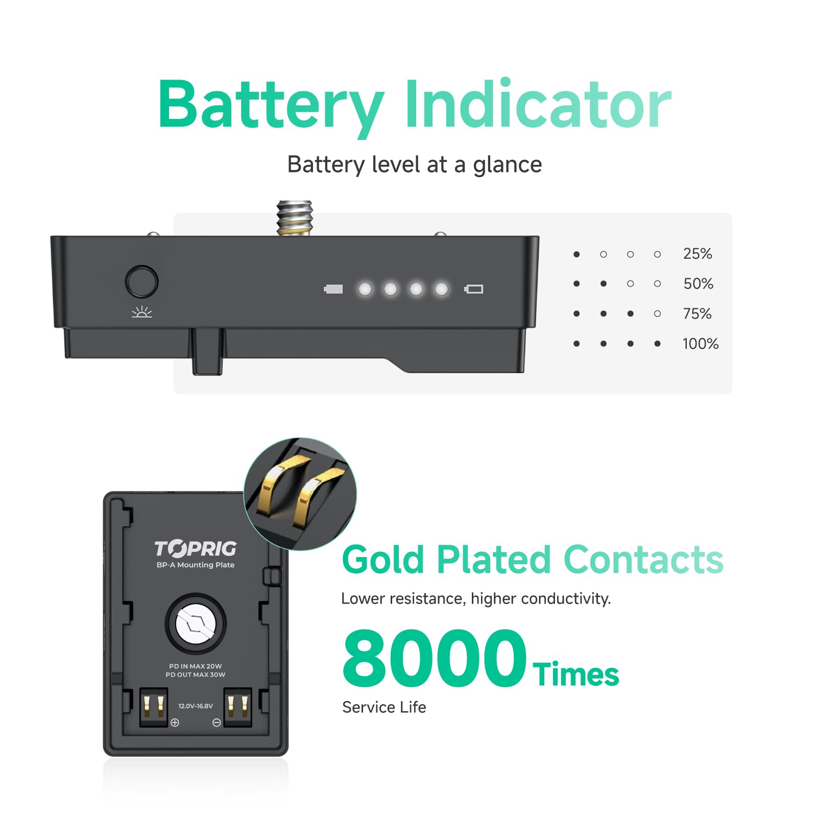 Accsoon BC08 plaque batterie BP-A D-TAP USB-C