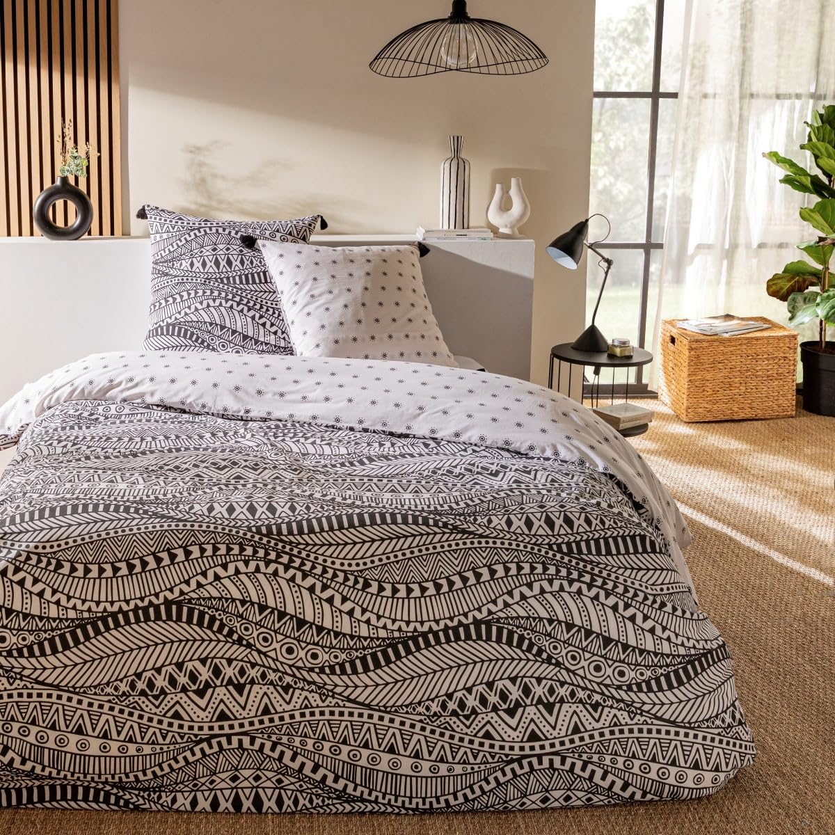 LEVASSEUR Ohana parure de lit coton blanc 260x240cm ethnique