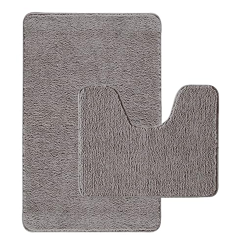 Levasseur Polynésie lot 2 tapis de bain gris 50x80 antidérapant
