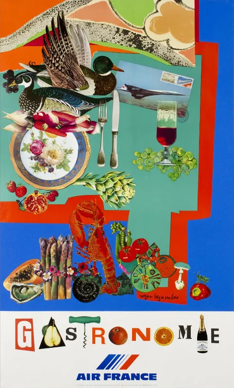 Air France Gastronomie Affiche Roger Bezombes 100x60cm