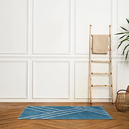 Levasseur Neo Tapis de bain coton 60x120cm bleu géométrique