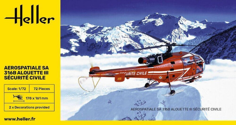 Heller SA 316B Alouette III Maquette 1/72 Sécurité Civile