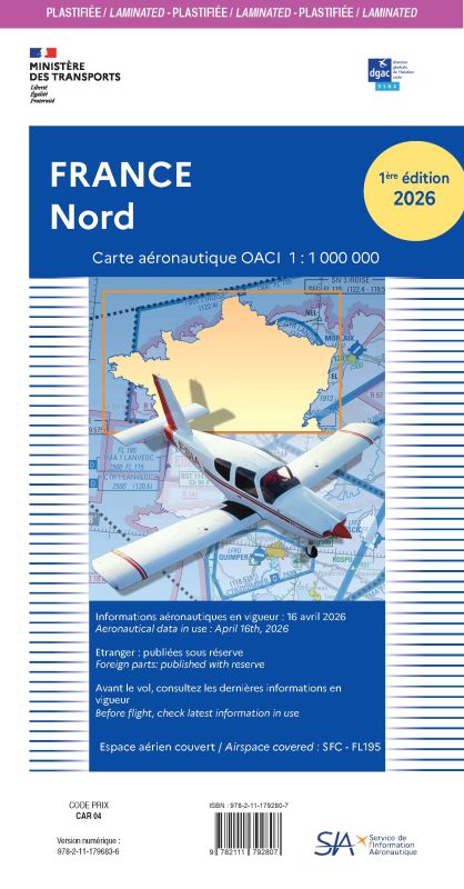 SIA Carte VFR France Nord 2026 plastifiée 1/1 000 000