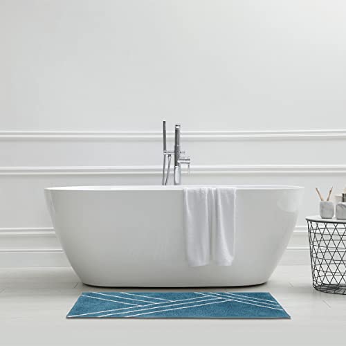 Levasseur Neo Tapis de bain coton 60x120cm bleu géométrique