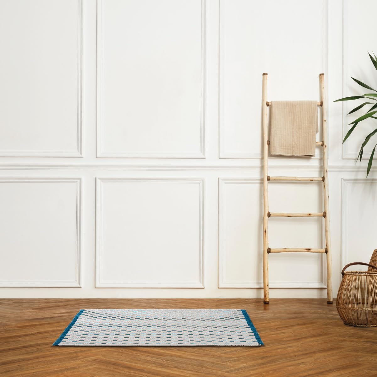 Levasseur Camino Tapis Coton 50x80 cm Pétrole Réversible