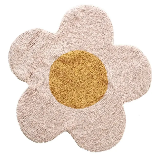 LEVASSEUR Kids tapis enfant fleur coton marguerite rose 80x80cm