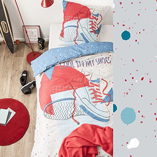 Future Home Cool Parure de Lit Coton Blanc Rouge 140x200cm