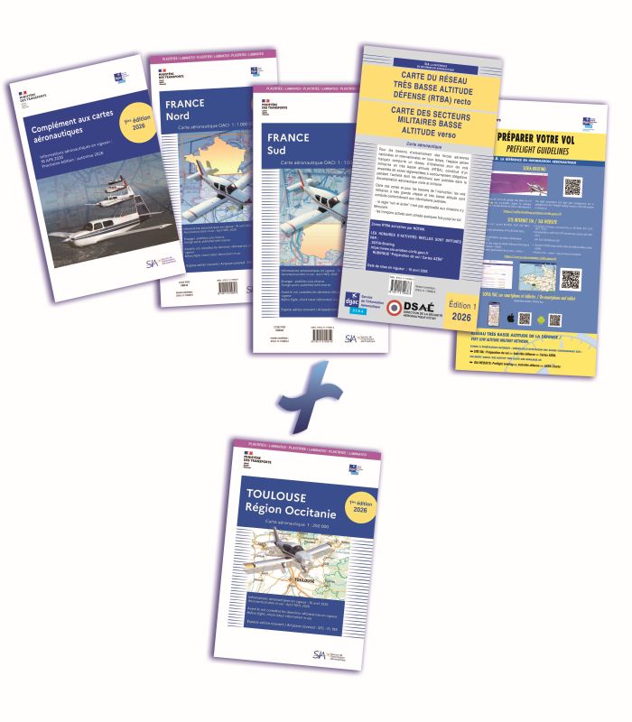 SIA Documents VFR 2026 + Carte Toulouse carte aéronautique plastifiée