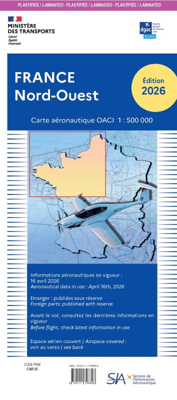 La Boutique du Pilote OACI Nord/Ouest 2026 carte aéronautique plastifiée