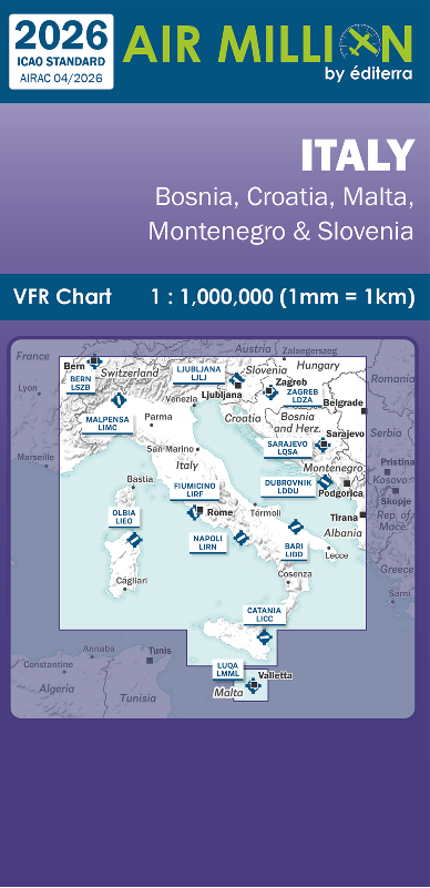 Editerra Air Million carte aéronautique Italie Balkans 2026 1/1M