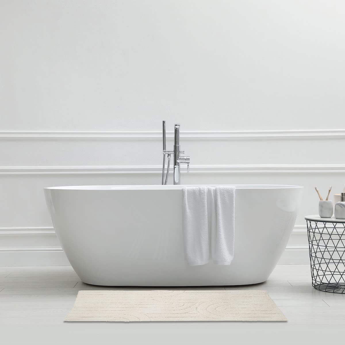 LEVASSEUR Tapis de Bain 60x120cm Arc Rétro Ivoire