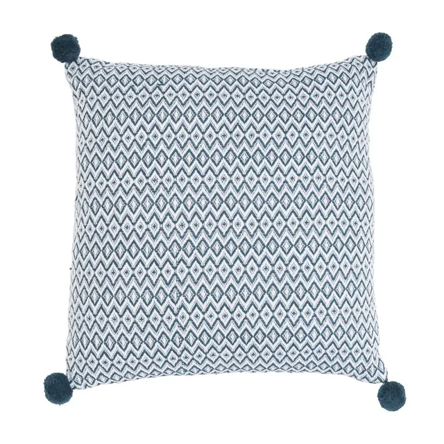 LEVASSEUR Salon & Chambre Holi Coussin pompons 40x40cm bleu