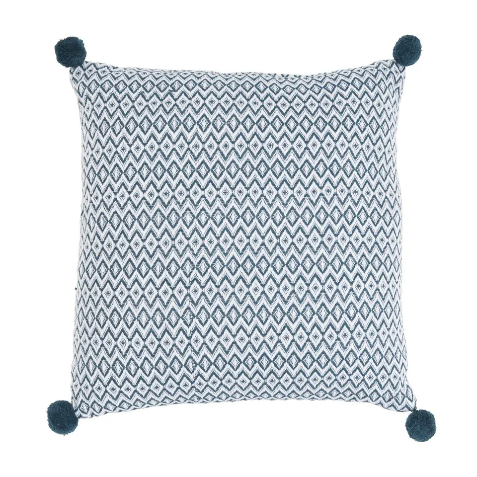 LEVASSEUR Salon & Chambre Holi Coussin pompons 40x40cm bleu