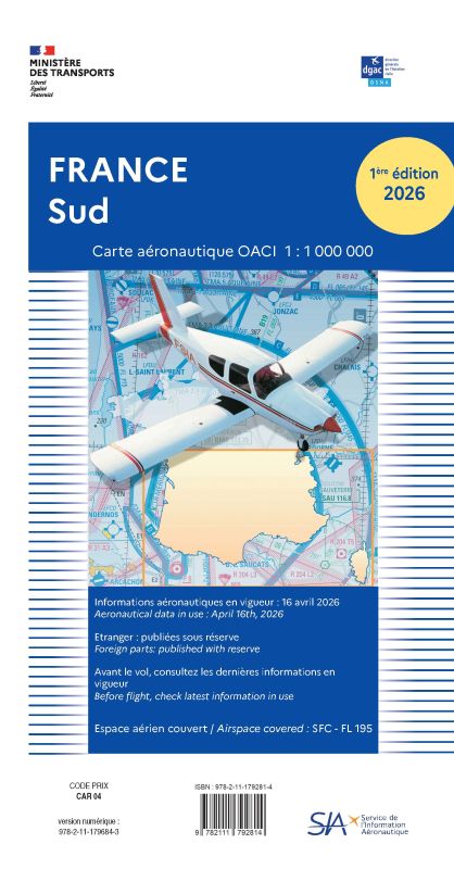 SIA Carte VFR France Sud 2026 1/1 000 000 pilote