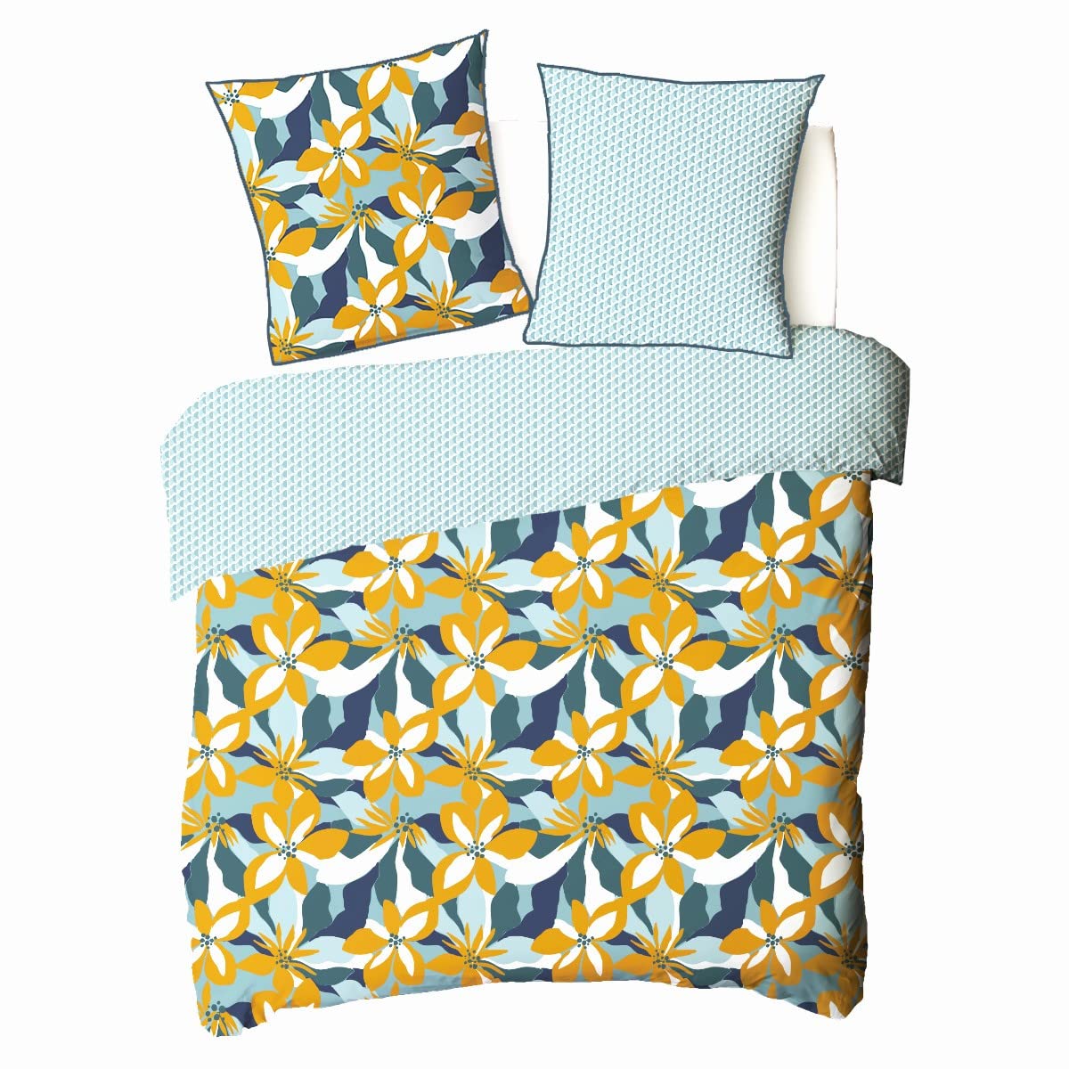 Levasseur Flore Parure Percale 240x220 Bleu Réversible