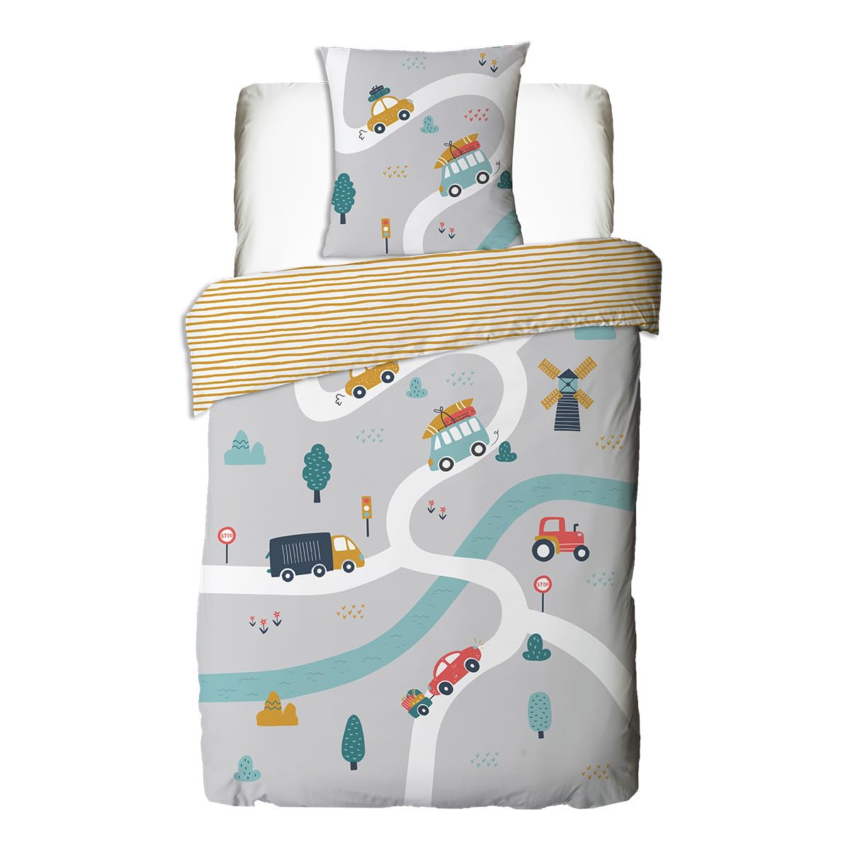 Future Home Kids Parure de Lit 140x200 Voiture Garçon Gris