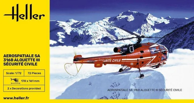 Heller SA 316B Alouette III Maquette 1/72 Sécurité Civile