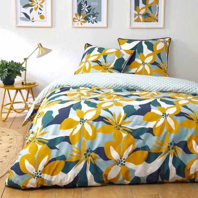 Levasseur Flore Parure Percale 240x220 Bleu Réversible