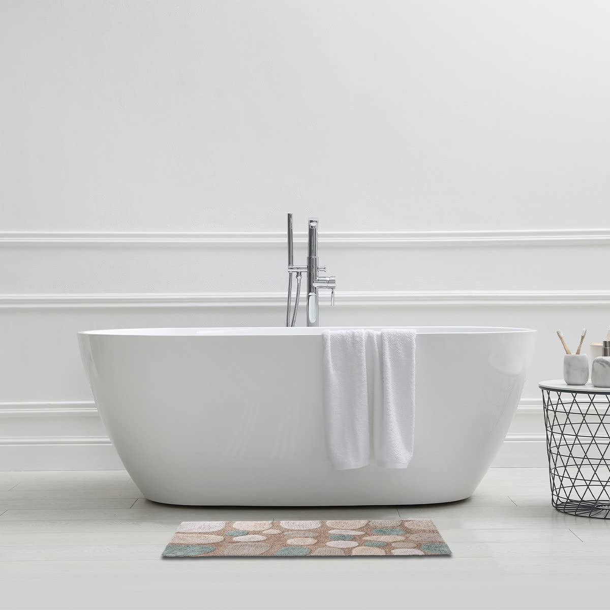 LEVASSEUR Galet Tapis de Bain Coton Beige 50x80cm Oeko-Tex