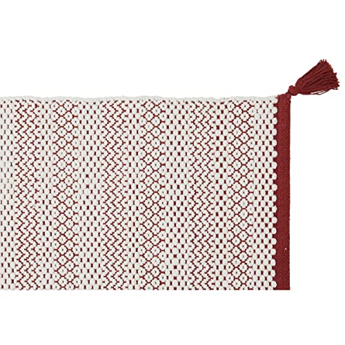 Levasseur tapis de bain coton tissé terracotta pompons 50x80cm