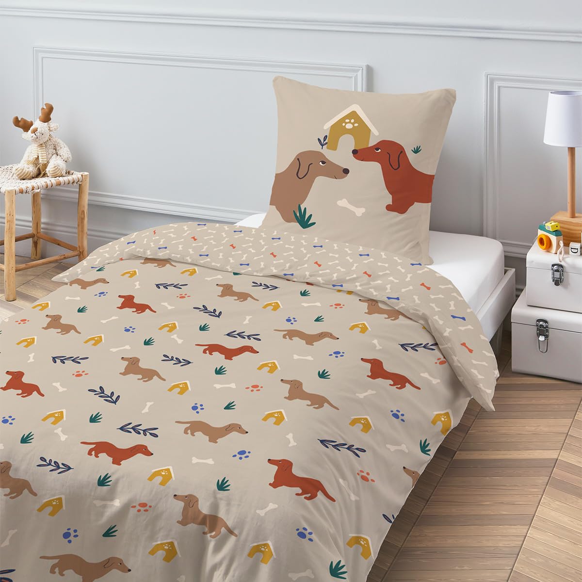 Future Home Kids Parure de lit 140x200 chien coton 2 pièces