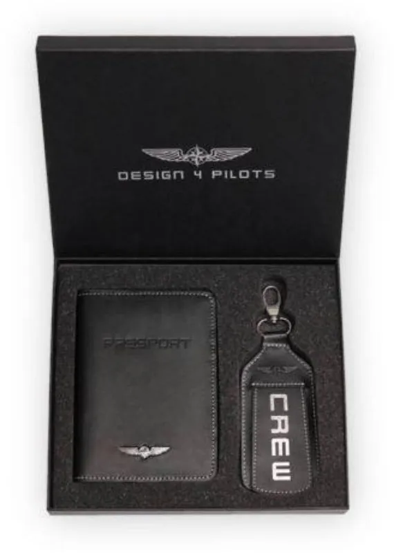 Design4Pilots coffret protège passeport + étiquette bagage cuir