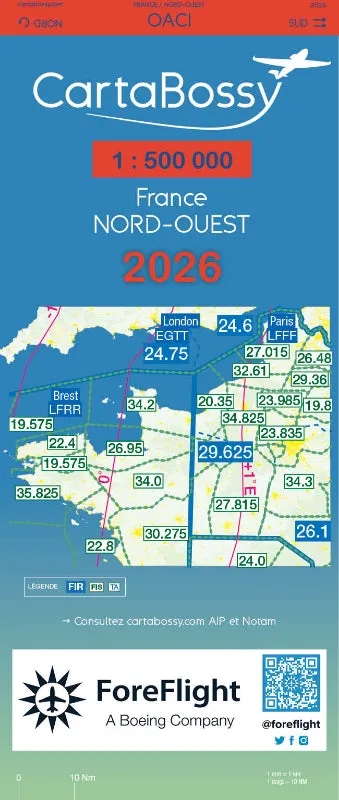 CartaBossy France Nord-Ouest 2026 carte aéronautique plastifiée 1/500000