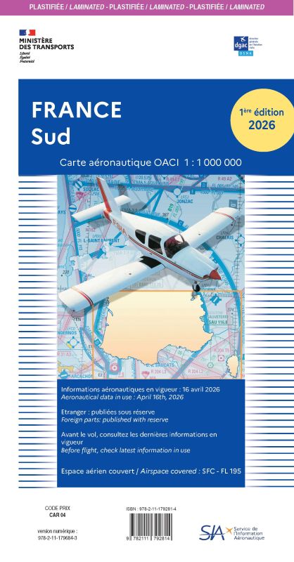 La Boutique du Pilote Cartographie Carte VFR France Sud 2026 plastifiée 1/1 000 000